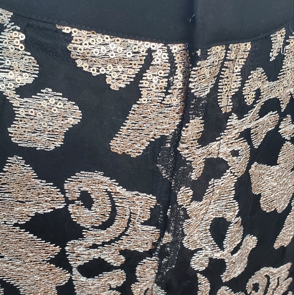 Like NEW JOA Taupe Blk Sequin Embroidered Flat Front Fancy Cigarette Pant Sz S/M - Picture 5 of 12